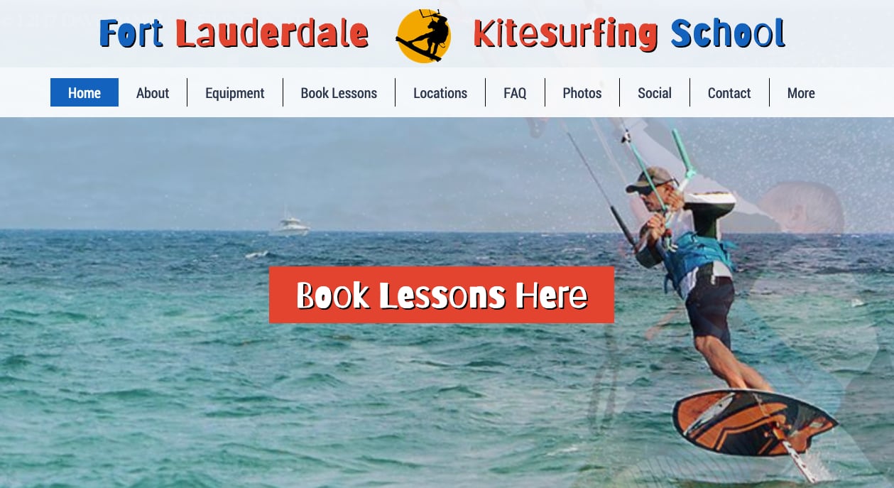 Kitesurfing school website in Fort Lauderdale, Florida created by gandor.tv